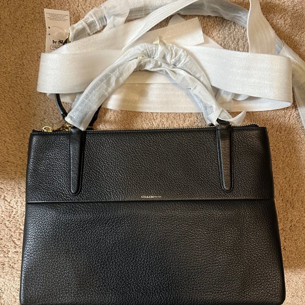 COACH 28160 BOROUGH Black Pebbled Leather Satchel Handbag NWT